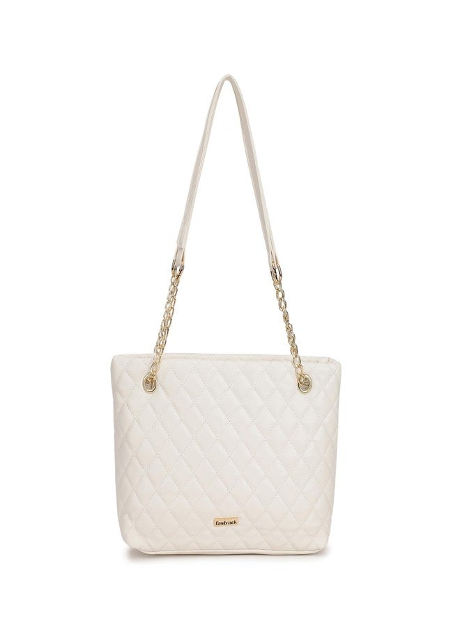 Fastrack Quilted Shoulder Bag | Faux-Leather Women's Handbag with Gold Chain Strap | White Sling Bag for Casual & Everyday Carry - Image 1